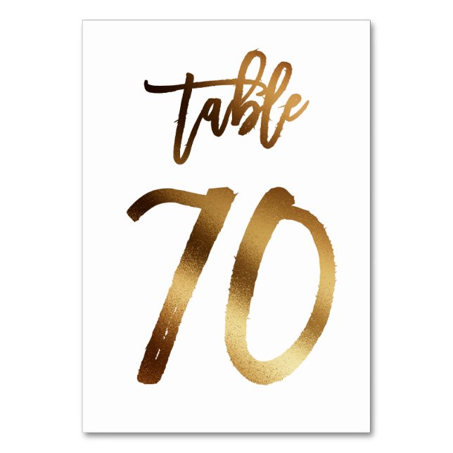 Gold foil chic wedding table number | Table 70 (Front)