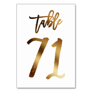 Gold foil chic wedding table number   Table 71