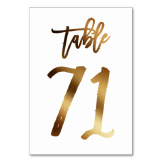 Gold foil chic wedding table number | Table 71