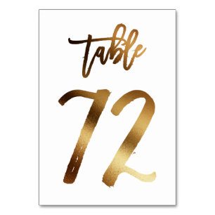 Gold foil chic wedding table number   Table 72