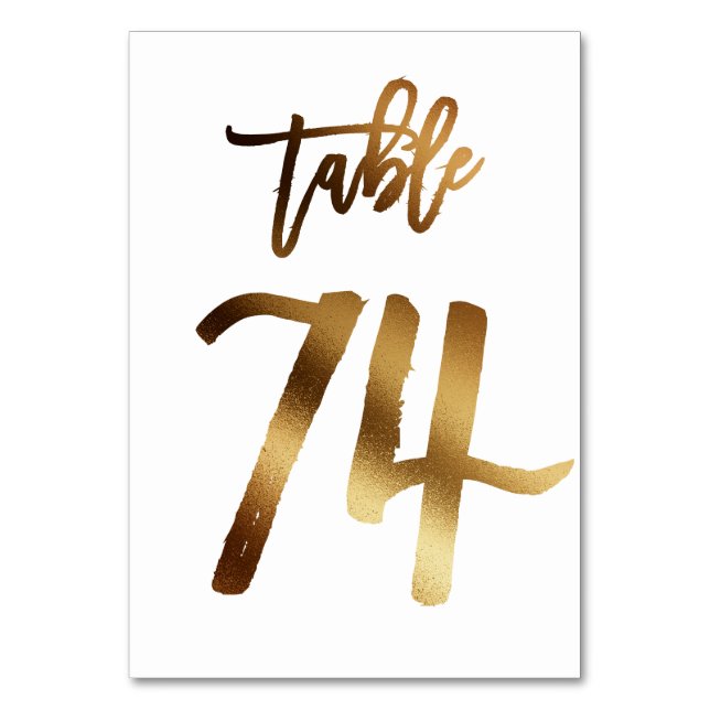 Gold foil chic wedding table number | Table 74 (Front)