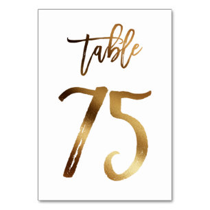 Gold foil chic wedding table number   Table 75