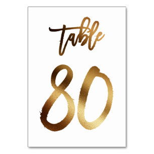Gold foil chic wedding table number   Table 80