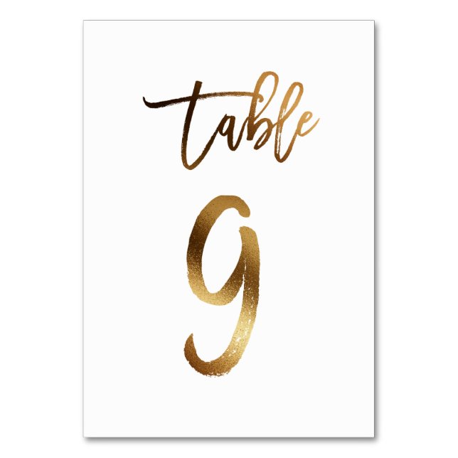 Gold foil chic wedding table number | Table 9 (Front)