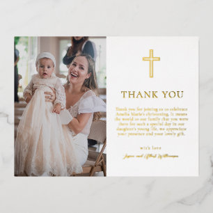 Gold Foil Christening Thank You Card