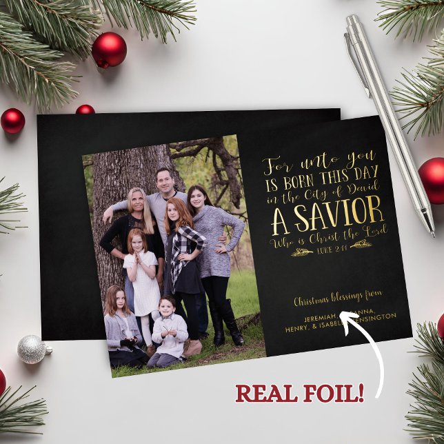 Gold Foil Christian Verse Christmas Photo Foil Holiday Card (Gold Foil Christian Verse Christmas Photo Foil Holiday Card)