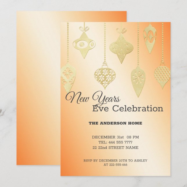 Gold Foil Christmas Balls Invitation (Front/Back)