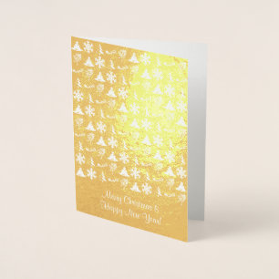 Gold foil christmas card with christmas icons