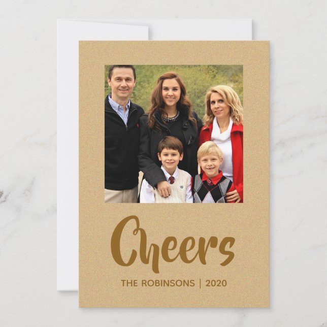 Gold Foil Christmas Greetings family photo Holiday Card (Front)