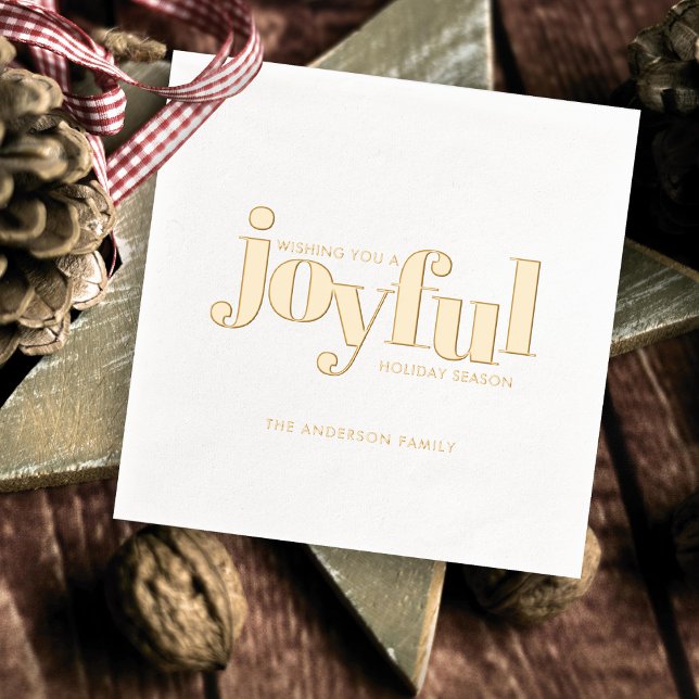 Gold Foil Christmas Holiday Joyful Typography Napkins (Creator Uploaded)