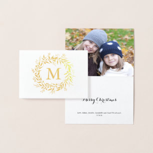 Gold Foil Christmas Holiday Monogram Wreath Foil Card