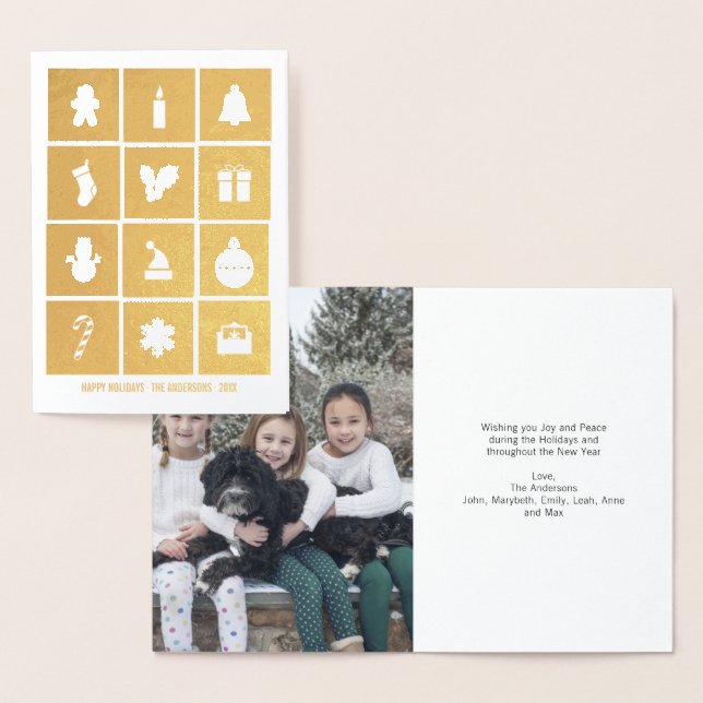 Gold Foil Christmas Icons Holiday Greeting Card (Display)