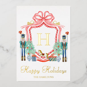 Gold Foil Christmas Nutcracker Monogram Photo Card