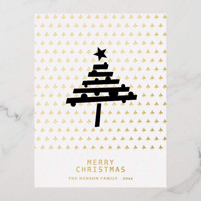 Gold Foil Christmas Tree Pattern Minimalist  Foil Holiday Postcard (Front)
