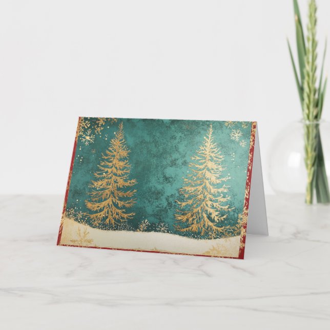 Gold Foil Christmas Tree with Snowflakes Card (Front)