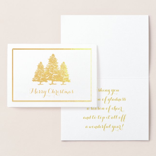 Gold Foil Christmas Trees Merry Christmas Card (Display)