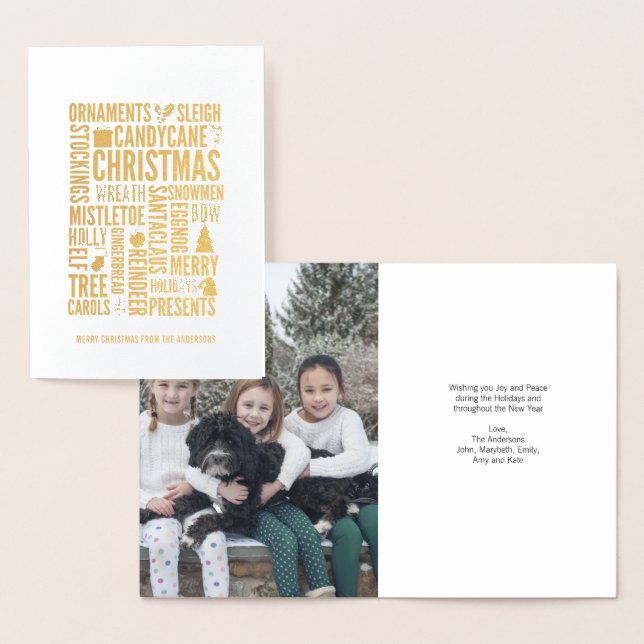 Gold Foil Christmas Words Holiday Greeting Card (Display)