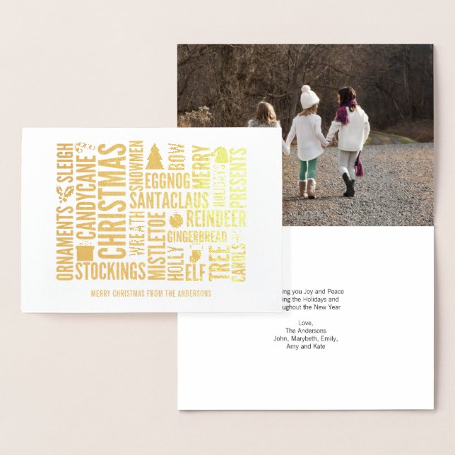Gold Foil Christmas Words Holiday Greeting Card (Display)