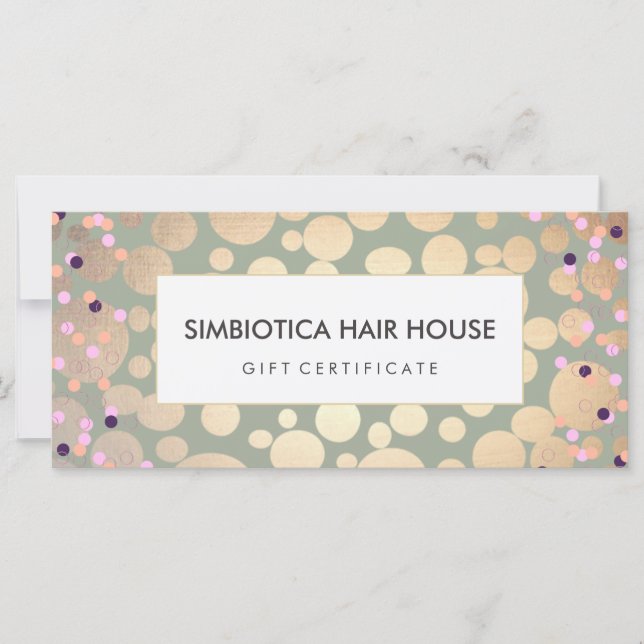 Gold Foil Circles Confetti Gift Certificate Sage (Front)