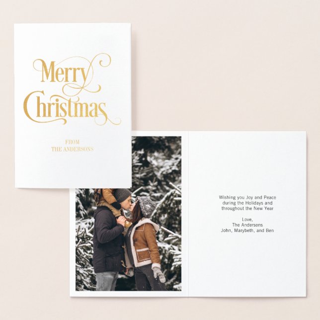 Gold Foil Clasic Merry Christmas Holiday Card (Display)