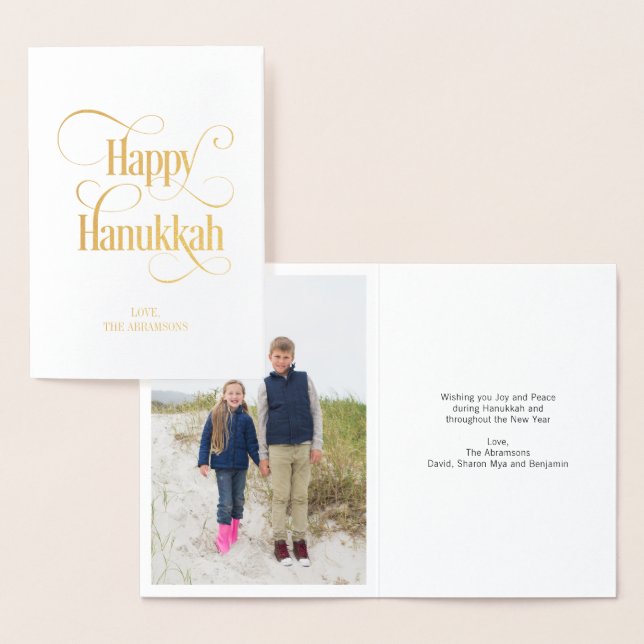 Gold Foil Classic Happy Hanukkah Greeting Card (Display)
