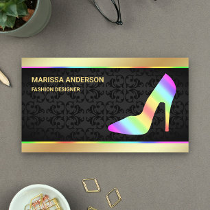 Gold Foil Colorful Rainbow High Heels Stilettos Business Card