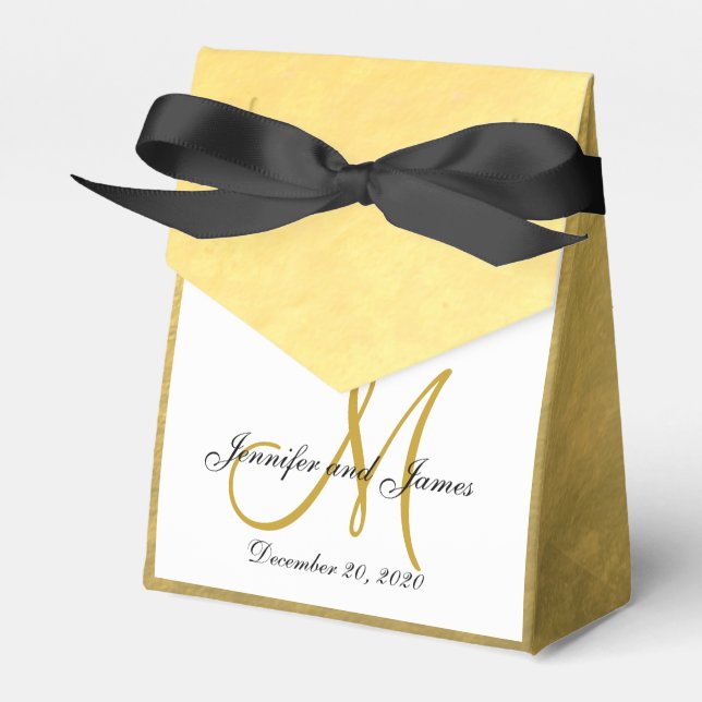 Gold Foil Coloured Monogram Wedding Favour Box (Front Side)