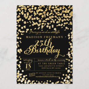 Gold Foil Confetti Black Birthday Party Invitation