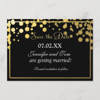 Gold Foil Confetti Black Invitation Save date Card