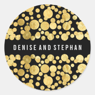 Gold Foil Confetti Black Wedding Classic Round Sticker