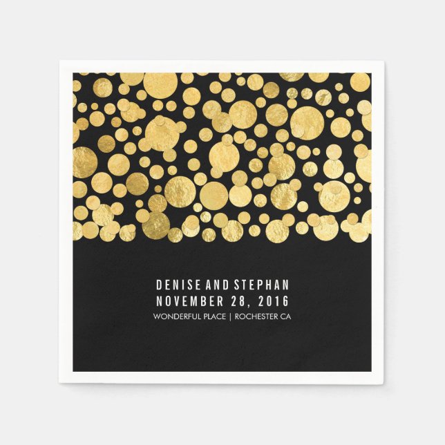 gold foil confetti black wedding napkin (Front)
