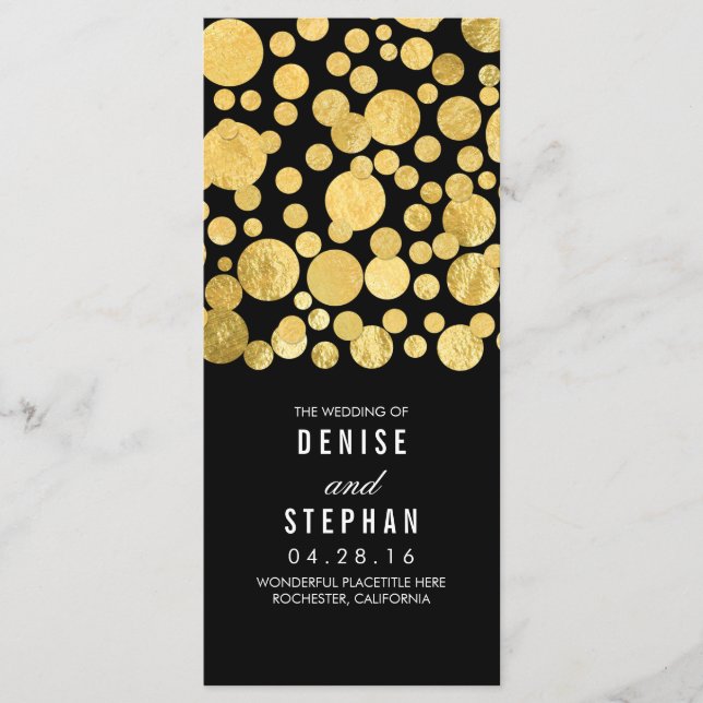 Gold Foil Confetti Black Wedding Programs Programme (Front)