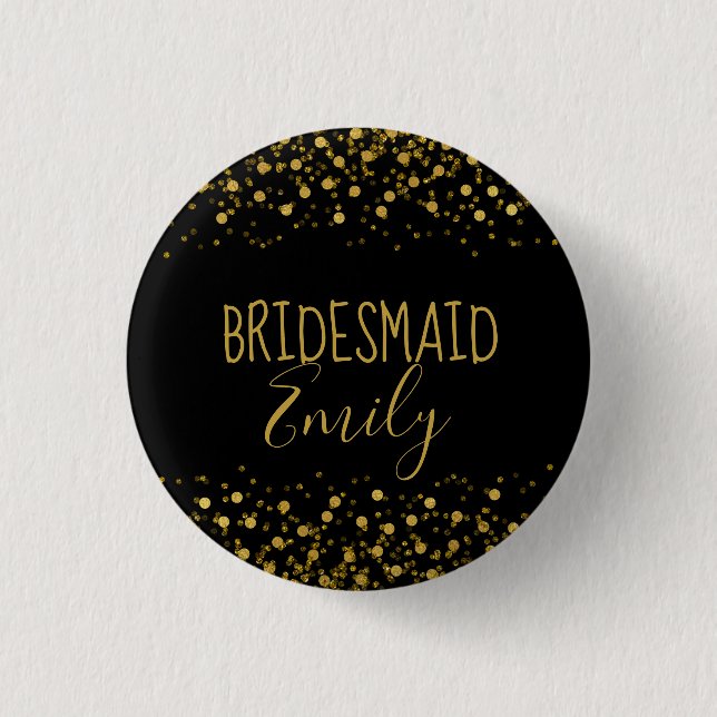 Gold Foil Confetti Bridesmaid Name Badge ID455 (Front)