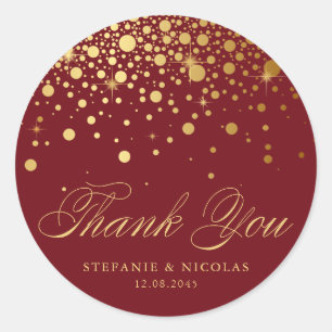 Gold Foil Confetti Burgundy Wedding Thank You Classic Round Sticker