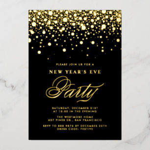 Gold Foil Confetti Dots Black New Year's Eve Party