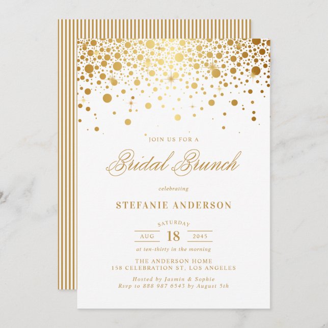 Gold Foil Confetti Dots Bridal Brunch Invitation (Front/Back)