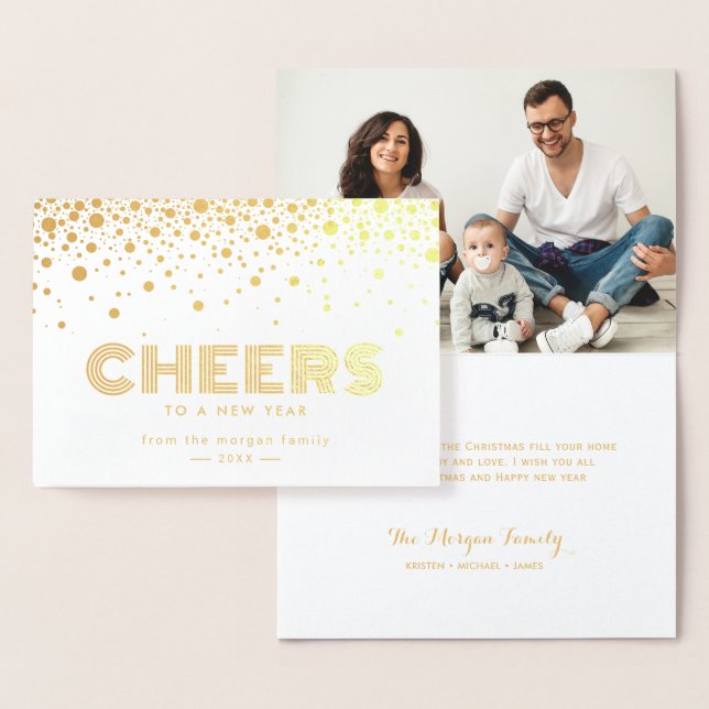 Gold Foil Confetti Dots Cheers To A New Year Card (Display)
