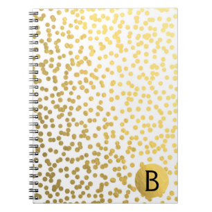 Gold Foil Confetti Dots Glam Modern Monogram Notebook