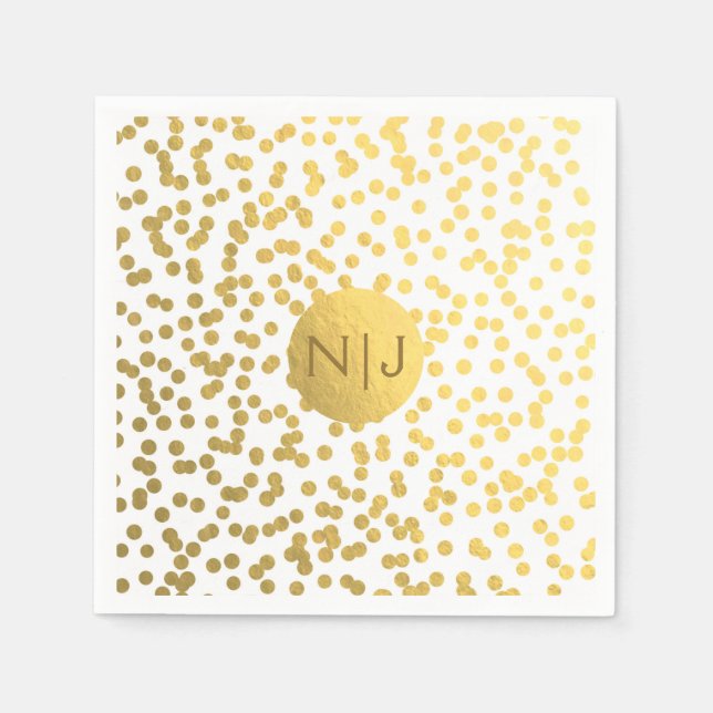 Gold Foil Confetti Dots Glam Modern Wedding Napkin (Front)