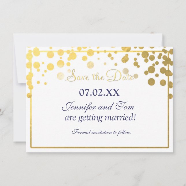 Gold Foil Confetti Dots Invitation Save date Card (Front)