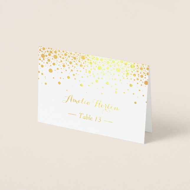 Gold Foil Confetti Dots Table Place Escort Card (Front)