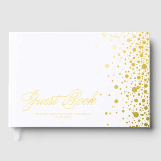 Gold Foil Confetti Dots Wedding Guest Book (Front)