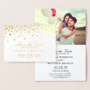 Gold Foil Confetti Dots Wedding Save the Date Foil Card