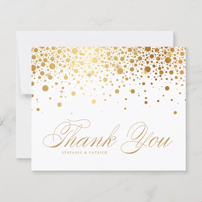 Gold Foil Confetti Dots Wedding Thank You Card (Front)