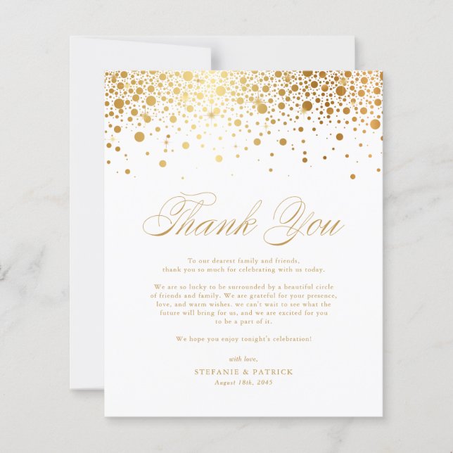 Gold Foil Confetti Dots Wedding Thank You Card (Front)