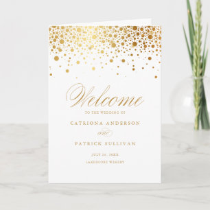 Gold Foil Confetti Dots White Wedding Booklet Programme