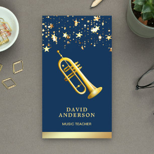 Gold Foil Confetti Elegant Trumpet Music Teacher Business Card