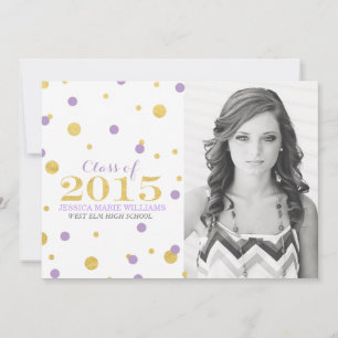 Gold Foil Confetti Graduation Invitations Purple
