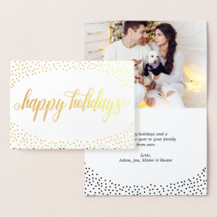 Gold Foil Confetti - Happy Holidays Photo Foil Card