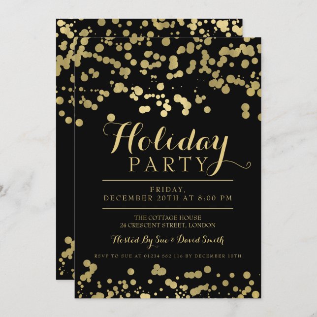 Gold Foil Confetti Holiday Party Invitation (Front/Back)